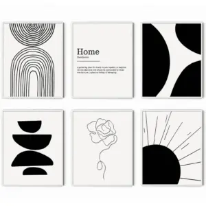 ALAYRA Black And White Boho Wall Art Prints, 8 X 10 Inch Unframe Set of 6 Boho Wall Decor Prints for Wall Decor, minimalist wall art, Abstract Wall Art Gallery Wall Art Earthy Wall Art Prints 01