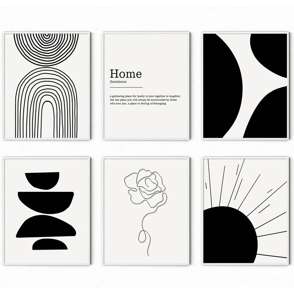 ALAYRA Black And White Boho Wall Art Prints, 8 X 10 Inch Unframe Set of 6 Boho Wall Decor Prints for Wall Decor, minimalist wall art, Abstract Wall Art Gallery Wall Art Earthy Wall Art Prints 01