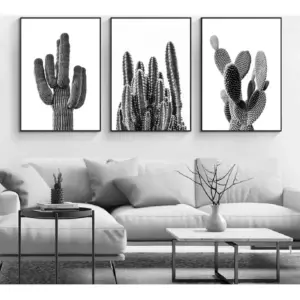 ALAYRA Black And White Cactus Canvas Wall Art Saguaro Cactus Pictures Wall Decor Black And White Artwork Painting Mexican Succulent Poster Prints for Living Room Bedroom Decor 16x24x3 Inch Unframed 01