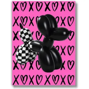 ALAYRA Black and White Checker Balloon Dog Poster (UNFRAMED 12 x 16) Retro Maximalist Room Decor Trendy Preppy Pink Aesthetic Pop Wall Art Teen Girl Room Dorm - Balloon Dog Animal 01