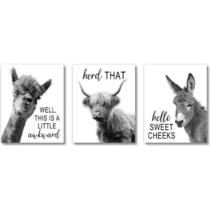 ALAYRA Black and White Contemporary Farmhouse Funny Bathroom Decor Wall Art (UNFRAMED 8x10) Bathroom, Living Room, Bedroom Wall Decor (Funny Farm Animals) 01