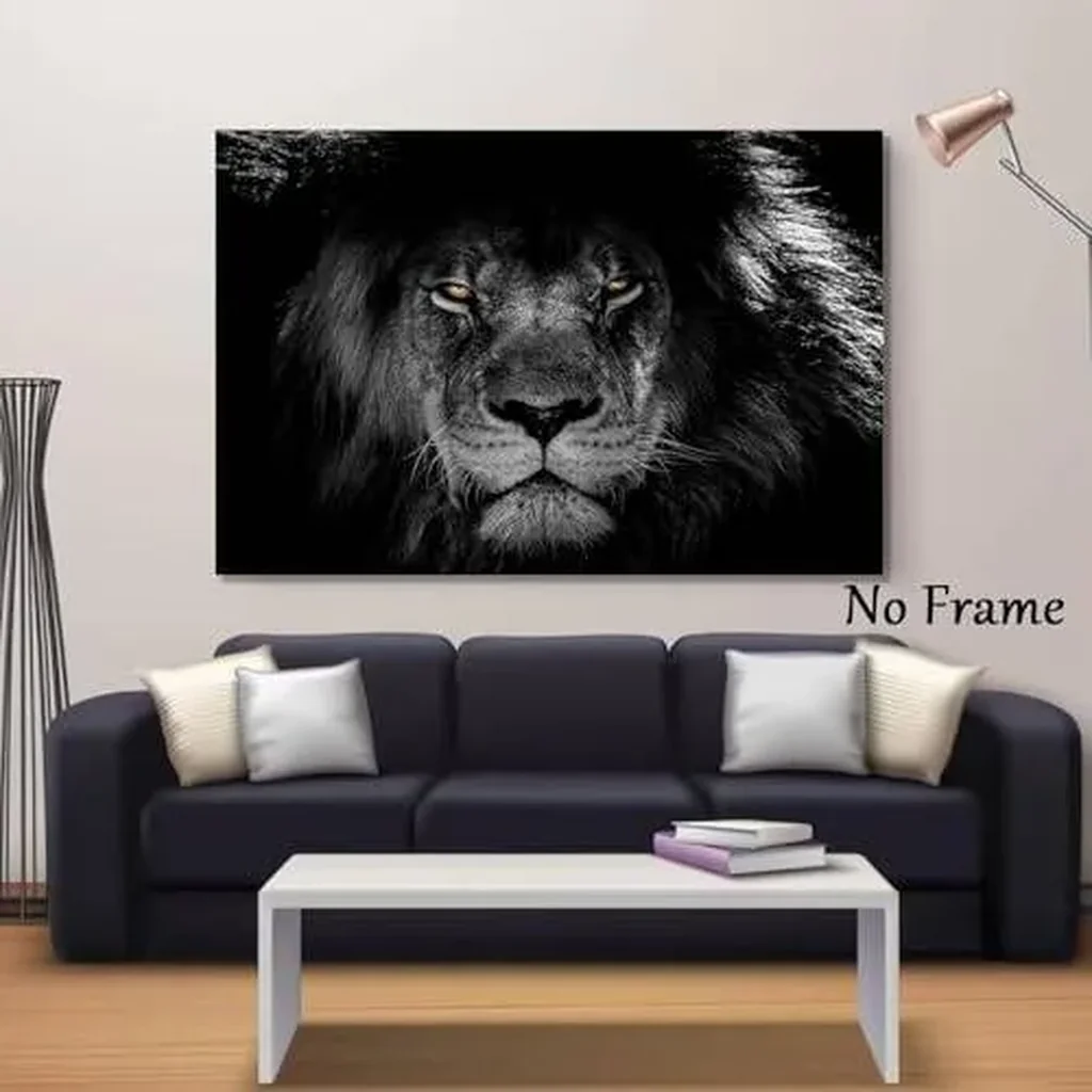 ALAYRA Black and White Lion Canvas Wall Art Animal Portrait Painting, Wild Lion Head Poster For Bedroom, Living Room, Dressing Room & Office Decor 12x16 inch (Unframed) 01 - Image 2