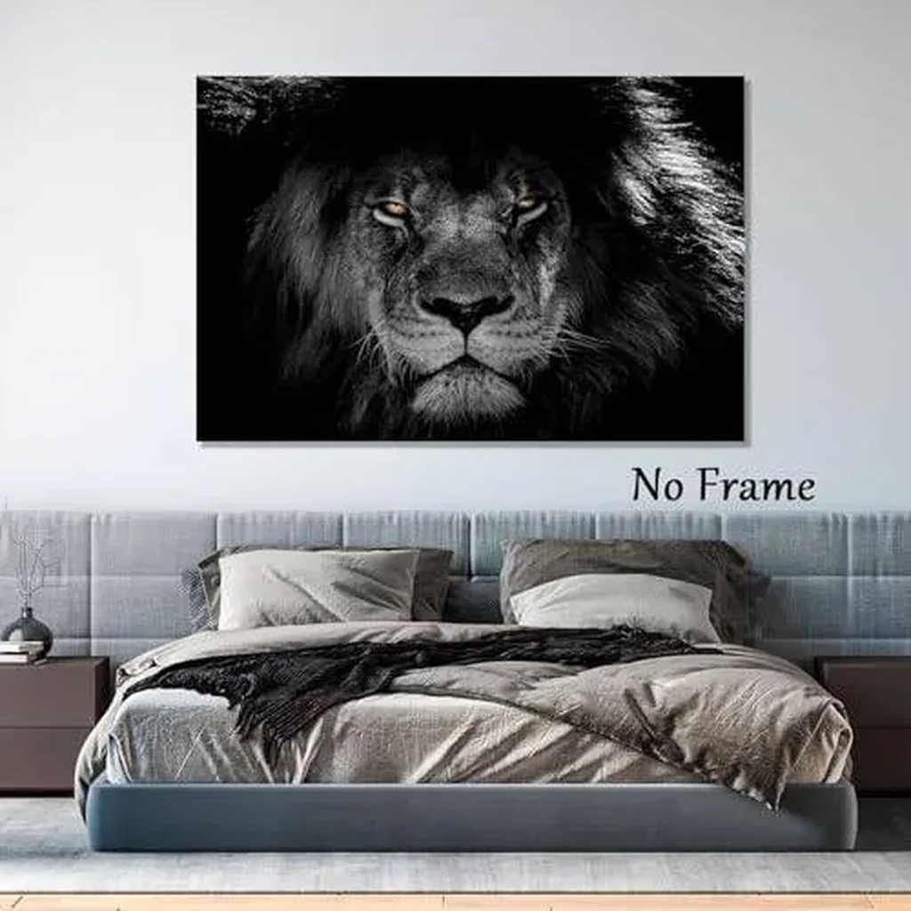 ALAYRA Black and White Lion Canvas Wall Art Animal Portrait Painting, Wild Lion Head Poster For Bedroom, Living Room, Dressing Room & Office Decor 12x16 inch (Unframed) 01 - Image 3