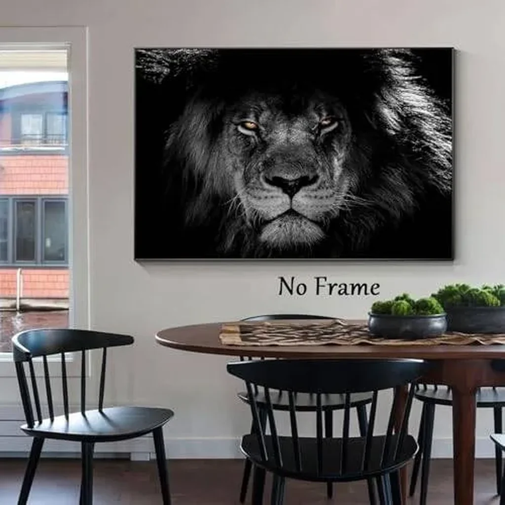 ALAYRA Black and White Lion Canvas Wall Art Animal Portrait Painting, Wild Lion Head Poster For Bedroom, Living Room, Dressing Room & Office Decor 12x16 inch (Unframed) 01 - Image 4