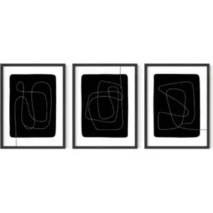 ALAYRA Black and White Posters for Room Aesthetic Set of 3 - Line Art Wall Decor, One Line Art Print, Black and White Abstract Art, Minimalist Wall Art, Black and White Prints (Unframed, 12x16) 01