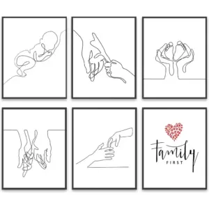 ALAYRA Black and White Prints Line Art Minimalist Painting Pictures Family Love Poster Parent Baby Hand Line Drawings Mural for Bedroom Nursery Kids Room Decor, UNFRAMED, 8" x 10" 01