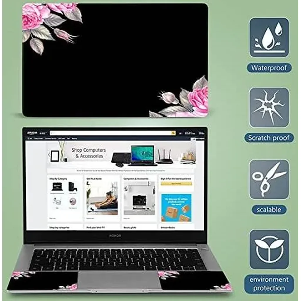 ALAYRA Black Flower 11.6 13 13.3 14 15 15.6 Inch Netbook Laptop Skin Sticker Reusable Protector Cover Case for Laptop Notebook FY-NEK-11 01 - Image 4