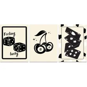 ALAYRA Black Poker Cards Dice 8 Ball Cherries Posters for Casino Game Table Room Aesthetic 3 Pieces Canvas Wall Art Funny Retro Trendy Casino Gaming Room Decor for Man Gift (3p 12X18inch Unframed) 01