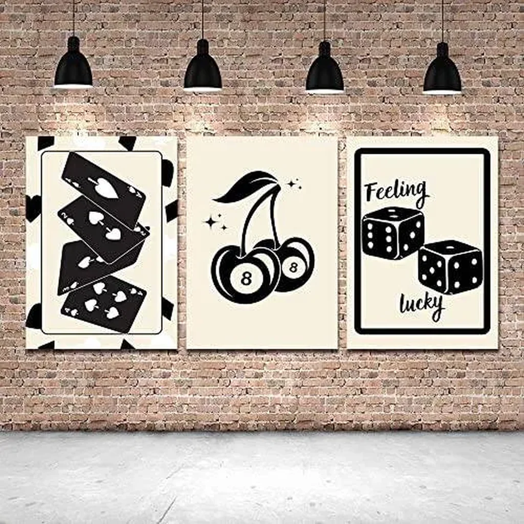 ALAYRA Black Poker Cards Dice 8 Ball Cherries Posters for Casino Game Table Room Aesthetic 3 Pieces Canvas Wall Art Funny Retro Trendy Casino Gaming Room Decor for Man Gift (3p 12X18inch Unframed) 01 - Image 3