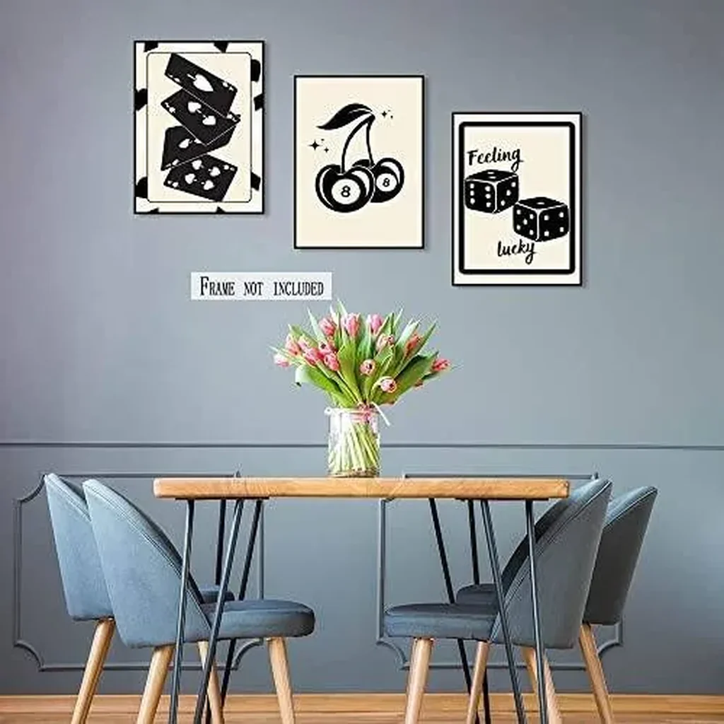 ALAYRA Black Poker Cards Dice 8 Ball Cherries Posters for Casino Game Table Room Aesthetic 3 Pieces Canvas Wall Art Funny Retro Trendy Casino Gaming Room Decor for Man Gift (3p 12X18inch Unframed) 01 - Image 4