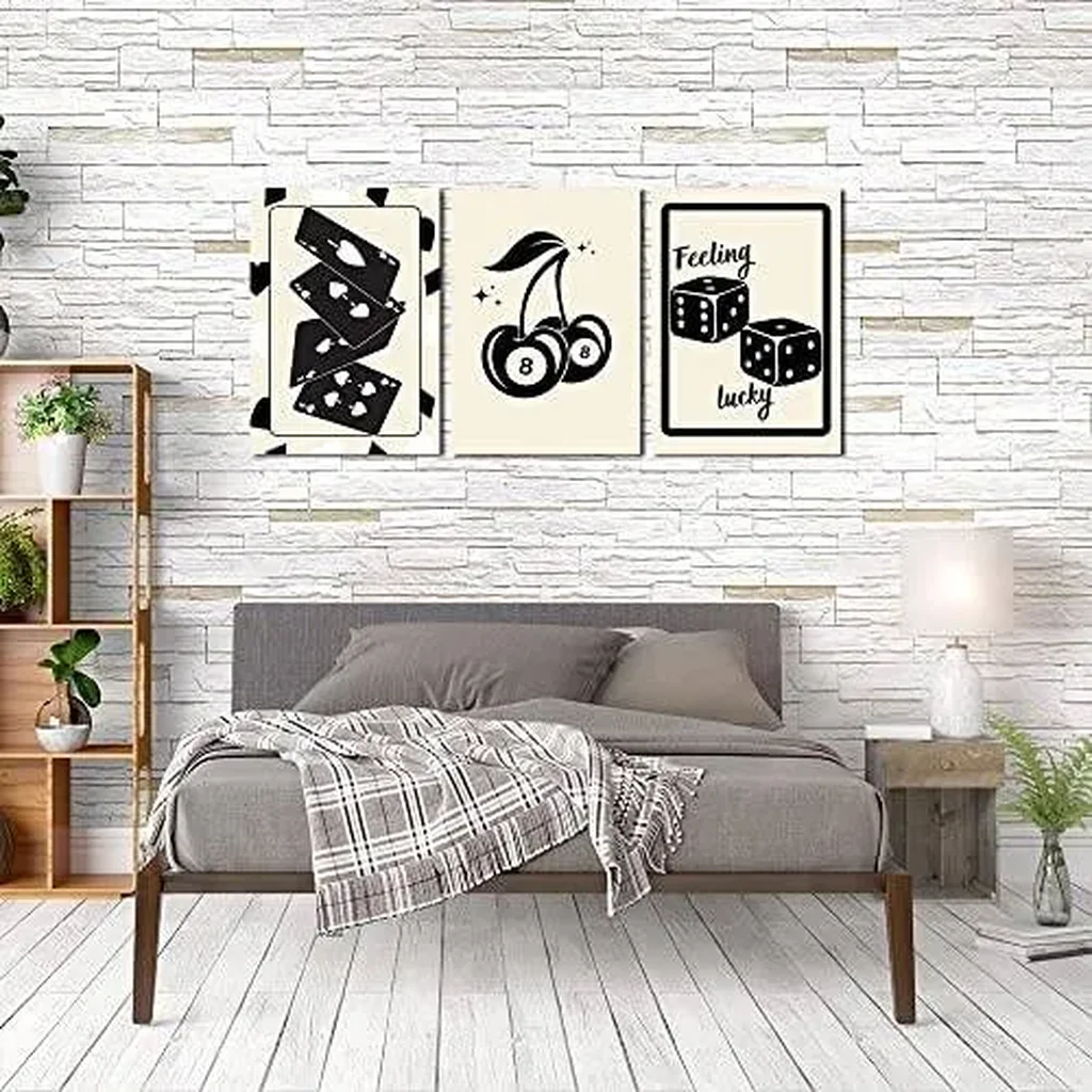 ALAYRA Black Poker Cards Dice 8 Ball Cherries Posters for Casino Game Table Room Aesthetic 3 Pieces Canvas Wall Art Funny Retro Trendy Casino Gaming Room Decor for Man Gift (3p 12X18inch Unframed) 01 - Image 5