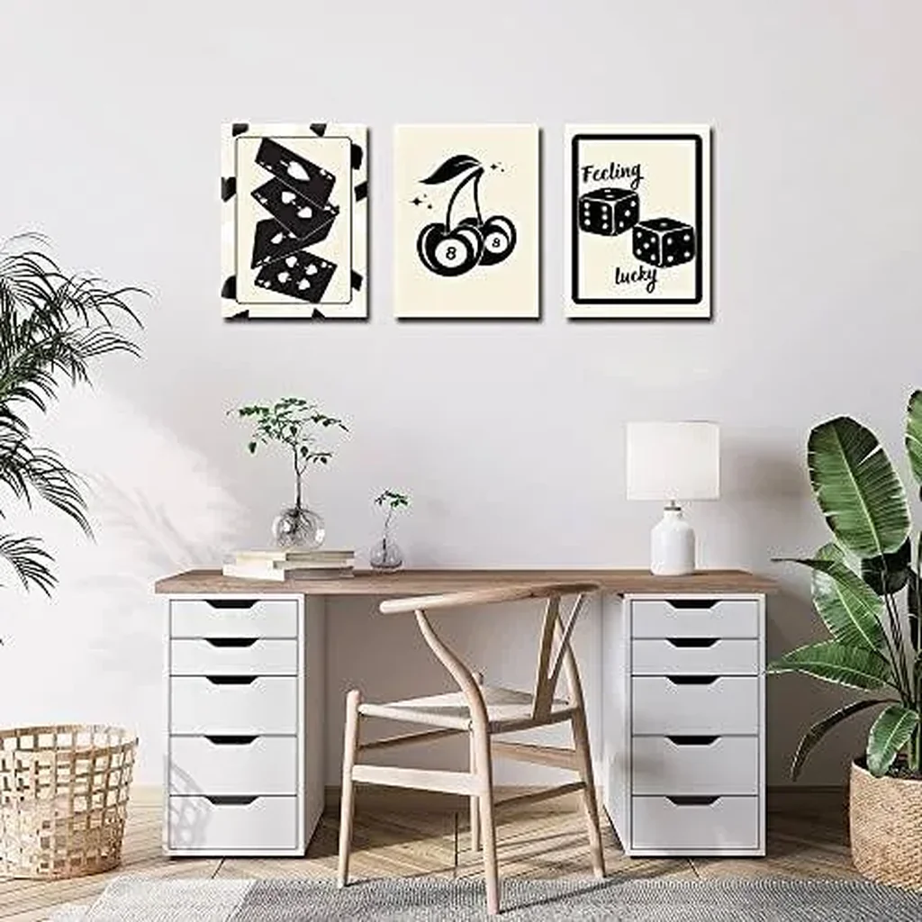 ALAYRA Black Poker Cards Dice 8 Ball Cherries Posters for Casino Game Table Room Aesthetic 3 Pieces Canvas Wall Art Funny Retro Trendy Casino Gaming Room Decor for Man Gift (3p 12X18inch Unframed) 01 - Image 6