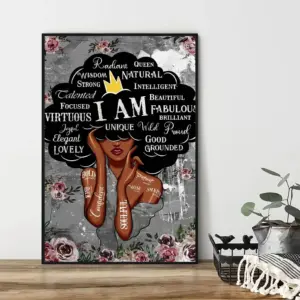 ALAYRA Black Queen Wall Art African American Flower Girl Wall Art Abstract Nordic Posters Black Women Canvas Prints for Living Room Bedroom Home Decor (16X24 Inch) Unframed 01