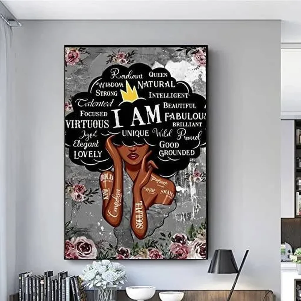 ALAYRA Black Queen Wall Art African American Flower Girl Wall Art Abstract Nordic Posters Black Women Canvas Prints for Living Room Bedroom Home Decor (16X24 Inch) Unframed 01 - Image 2