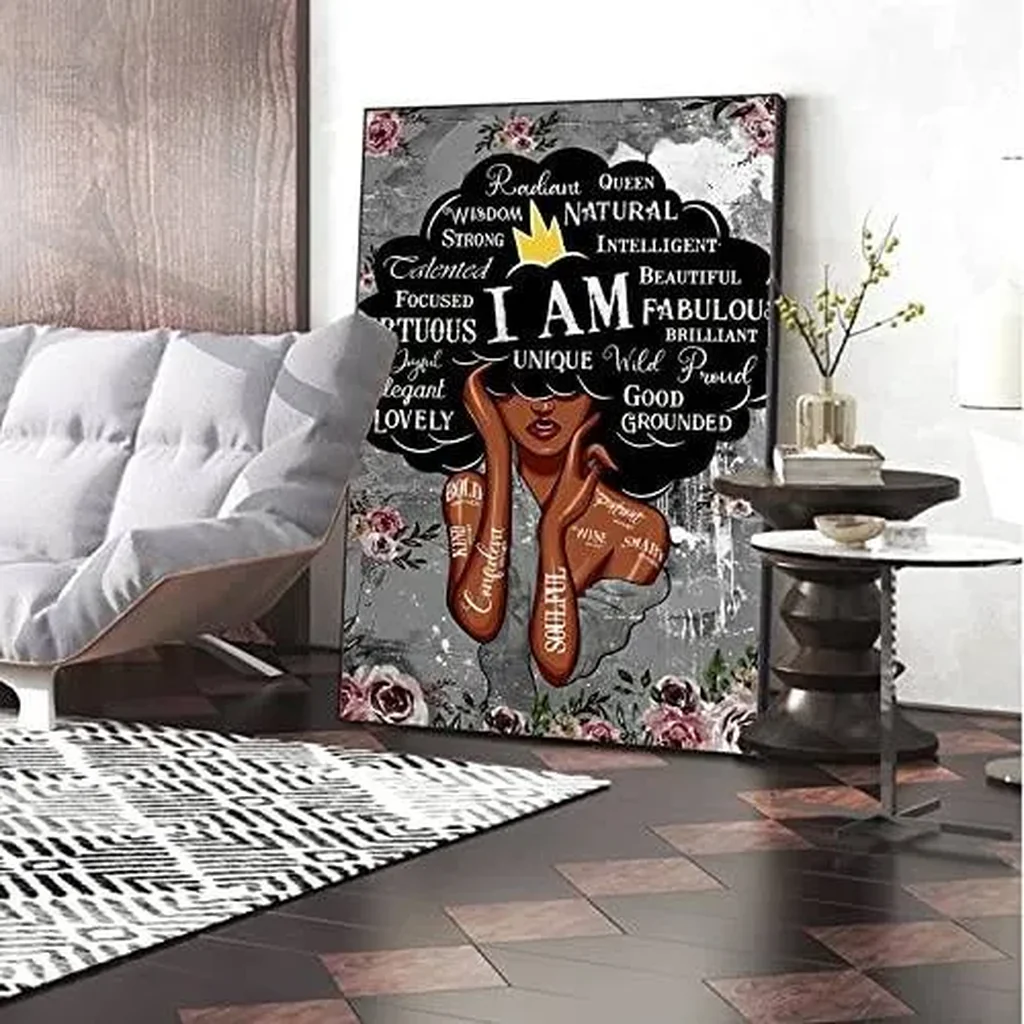 ALAYRA Black Queen Wall Art African American Flower Girl Wall Art Abstract Nordic Posters Black Women Canvas Prints for Living Room Bedroom Home Decor (16X24 Inch) Unframed 01 - Image 3