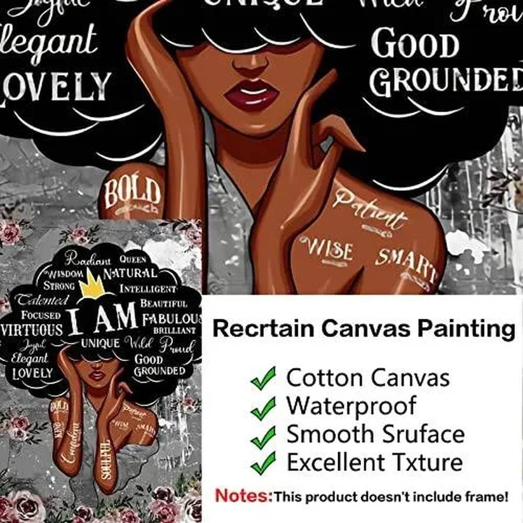 ALAYRA Black Queen Wall Art African American Flower Girl Wall Art Abstract Nordic Posters Black Women Canvas Prints for Living Room Bedroom Home Decor (16X24 Inch) Unframed 01 - Image 4