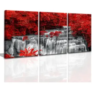 ALAYRA Black White and Red Waterfall Canvas Wall Art Forest Paintings Waterfall Artwork for Wall Print Landscape Wall Picture for Living Room Wall Decor Large Framed Wall Art -24x48inches 01