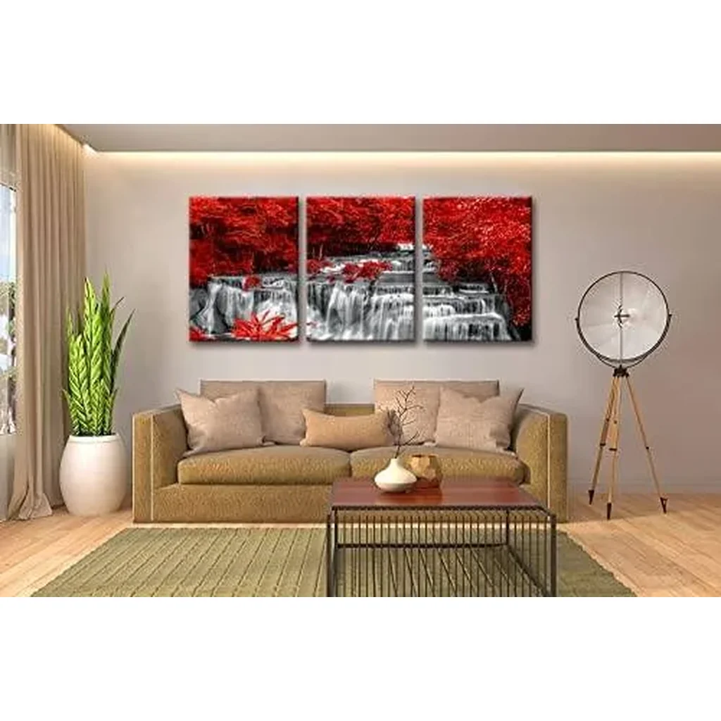 ALAYRA Black White and Red Waterfall Canvas Wall Art Forest Paintings Waterfall Artwork for Wall Print Landscape Wall Picture for Living Room Wall Decor Large Framed Wall Art -24x48inches 01 - Image 5