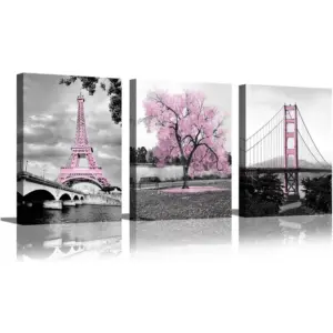 ALAYRA Black White Blue Rose Flowers Canvas Wall for Home Decor 16''x24''x3panel 01