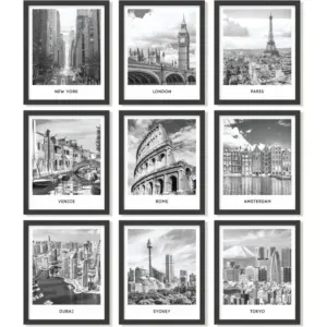 ALAYRA Black White City Wall Art Print - Cityscape Pictures, Famous Architecture Landscape Artwork Wall Decor, European Buildings Poster, New York Skyline Photo (8x10 UNFRAMED) 01