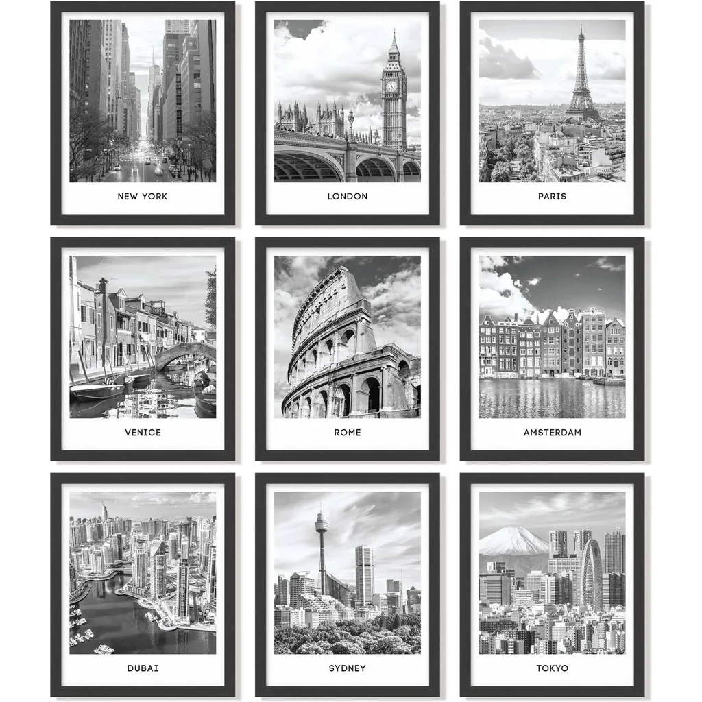 ALAYRA Black White City Wall Art Print - Cityscape Pictures, Famous Architecture Landscape Artwork Wall Decor, European Buildings Poster, New York Skyline Photo (8x10 UNFRAMED) 01