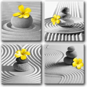 ALAYRA Black White Zen Wall Art Floral Wall Pictures Flower Zen Painting Stone Sand Pebble Canvas Poster Artwork for Wall Decor Living Room Bedroom Bathroom Decor Framed 01