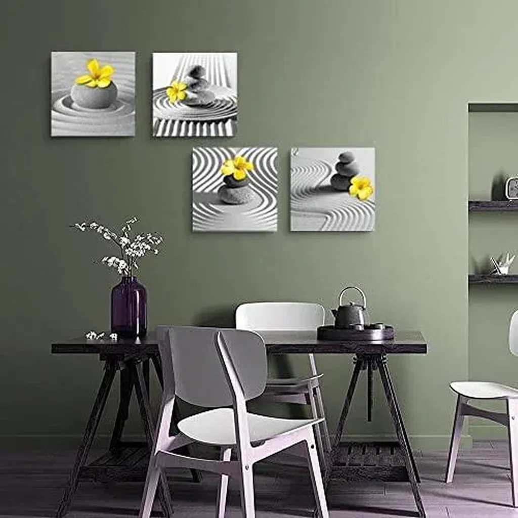 ALAYRA Black White Zen Wall Art Floral Wall Pictures Flower Zen Painting Stone Sand Pebble Canvas Poster Artwork for Wall Decor Living Room Bedroom Bathroom Decor Framed 01 - Image 2