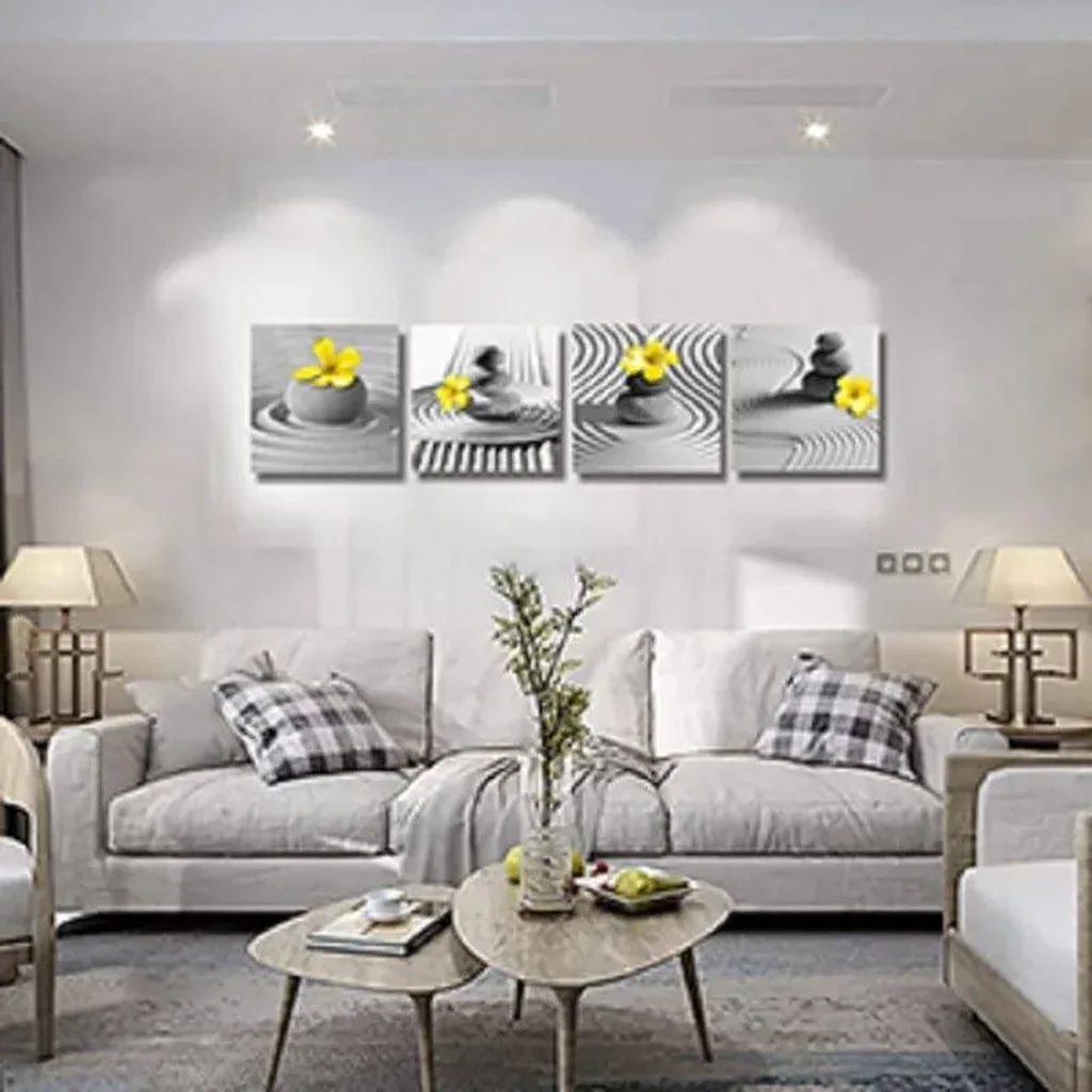 ALAYRA Black White Zen Wall Art Floral Wall Pictures Flower Zen Painting Stone Sand Pebble Canvas Poster Artwork for Wall Decor Living Room Bedroom Bathroom Decor Framed 01 - Image 3