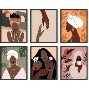ALAYRA Black Woman Wall Art - Set of 6 Black Girl Wall Decor Black Women Paintings for Wall Black Girl Magic Wall Decor Women of Color Wall Art Fashion Wall Art Black Women Art UNFRAMED (11x14) 01
