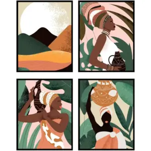 ALAYRA Black Woman Wall Art Decor - Set of 4 Black Girl Wall Decor Fashion Wall Art, Black Girl Wall Art - Black Women Wall Art Black Women Art Boho Prints - African American Prints (8x10) UNFRAMED 01