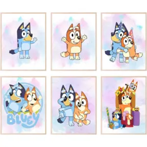 ALAYRA Bluey Poster - Set of 6 (8x10) Unframed Bluey Wall Art for Kids' Bedroom Decor 01