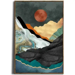 ALAYRA Boho Mountain Wall Decor - Unframed 24x36, Mid Century Modern Nature Wall Art for Living Room, Teal Bathroom Decorations, Bedroom Pictures, Abstract Office Gifts, Posters for Room Aesthetic 01
