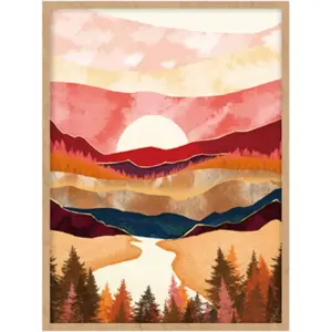 ALAYRA Boho Mountain Wall Decor- Abstract Canvas Wall Art for Living Room Wall Decor for Bathroom, Unframed 12x16 inch, Nature Wall Decor, Moon Wall Art, Fall Wall Art, Sun Poster, Moon Painting 01