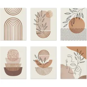 ALAYRA Boho Neutral Wall Art Prints Line Art Posters for Room Aesthetic Unframed 11 x 14 Inch Set of 6 Minimalist Abstract Mid Century Modern Leaf Wall Decor for Bedroom Living room Office Decor 01