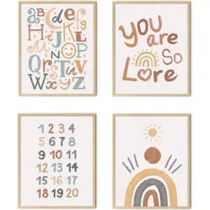 ALAYRA Boho Nursery Decor for Girl You are So Loved Wall Art Prints Unframed 8 x 10 inch Set of 4 Alphabet Boho Rainbow Decor for Girls Bedroom Kids Playroom Wall Decor 01