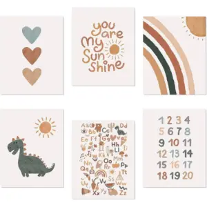 ALAYRA Boho Nursery Decor You Are My Sunshine Unframed Art Prints Decor 8 x10 inch Set of 6 Boho Rainbow Decor for Girls Bedroom Alphabet playroom wall decor (Sunshine, 11'' x 14'') 01
