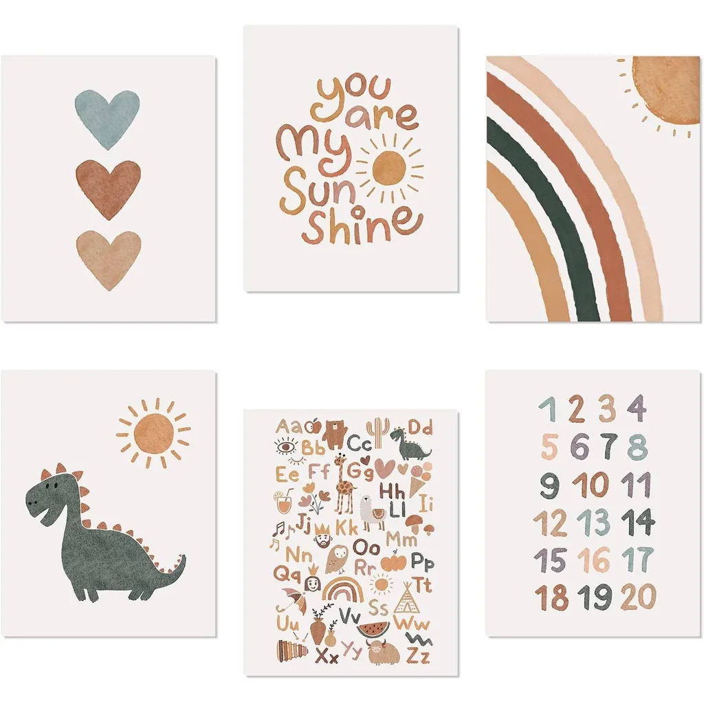 ALAYRA Boho Nursery Decor You Are My Sunshine Unframed Art Prints Decor 8 x10 inch Set of 6 Boho Rainbow Decor for Girls Bedroom Alphabet playroom wall decor (Sunshine, 11'' x 14'') 01
