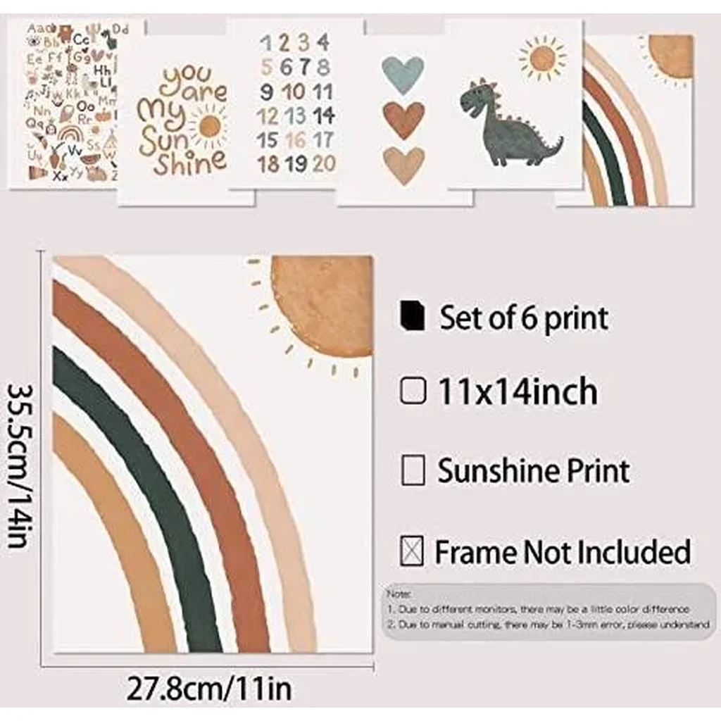 ALAYRA Boho Nursery Decor You Are My Sunshine Unframed Art Prints Decor 8 x10 inch Set of 6 Boho Rainbow Decor for Girls Bedroom Alphabet playroom wall decor (Sunshine, 11'' x 14'') 01 - Image 6