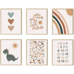 ALAYRA Boho Nursery Decor You Are My Sunshine Unframed Art Prints Decor 8 x10 inch Set of 6 Boho Rainbow Decor for Girls Bedroom Alphabet playroom wall decor (Sunshine, 8'' x 10'') 01
