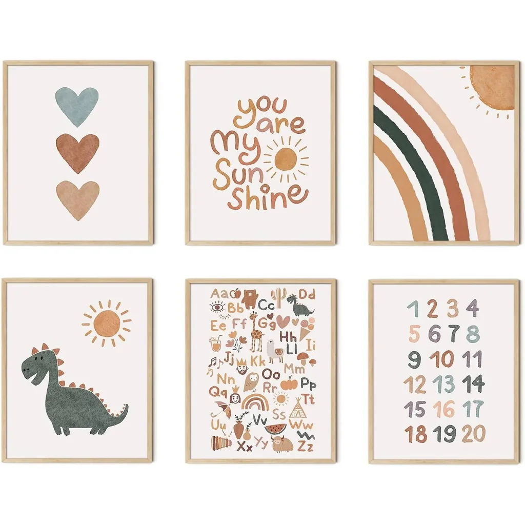 ALAYRA Boho Nursery Decor You Are My Sunshine Unframed Art Prints Decor 8 x10 inch Set of 6 Boho Rainbow Decor for Girls Bedroom Alphabet playroom wall decor (Sunshine, 8'' x 10'') 01