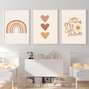 ALAYRA Boho Nursery Wall Art Baby Girl Room Decor Pictures Boho Rainbow Canvas Wall Art Decor Kids Toddler Posters You Are My Sunshine Nursery Prints Artwork for Baby Kids Room 12x16x3 Inch Unframed 0