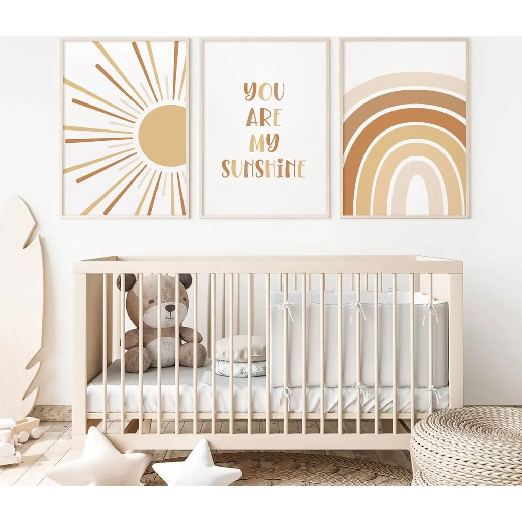 ALAYRA Boho Nursery Wall Art Baby Girl Wall Decor Kids Rainbow Canvas Wall Art You Are My Sunshine Pictures Toddler Sun Prints Nursery Artwork for Room Bedroom Set of 3 16x24 Inch Unframed 01