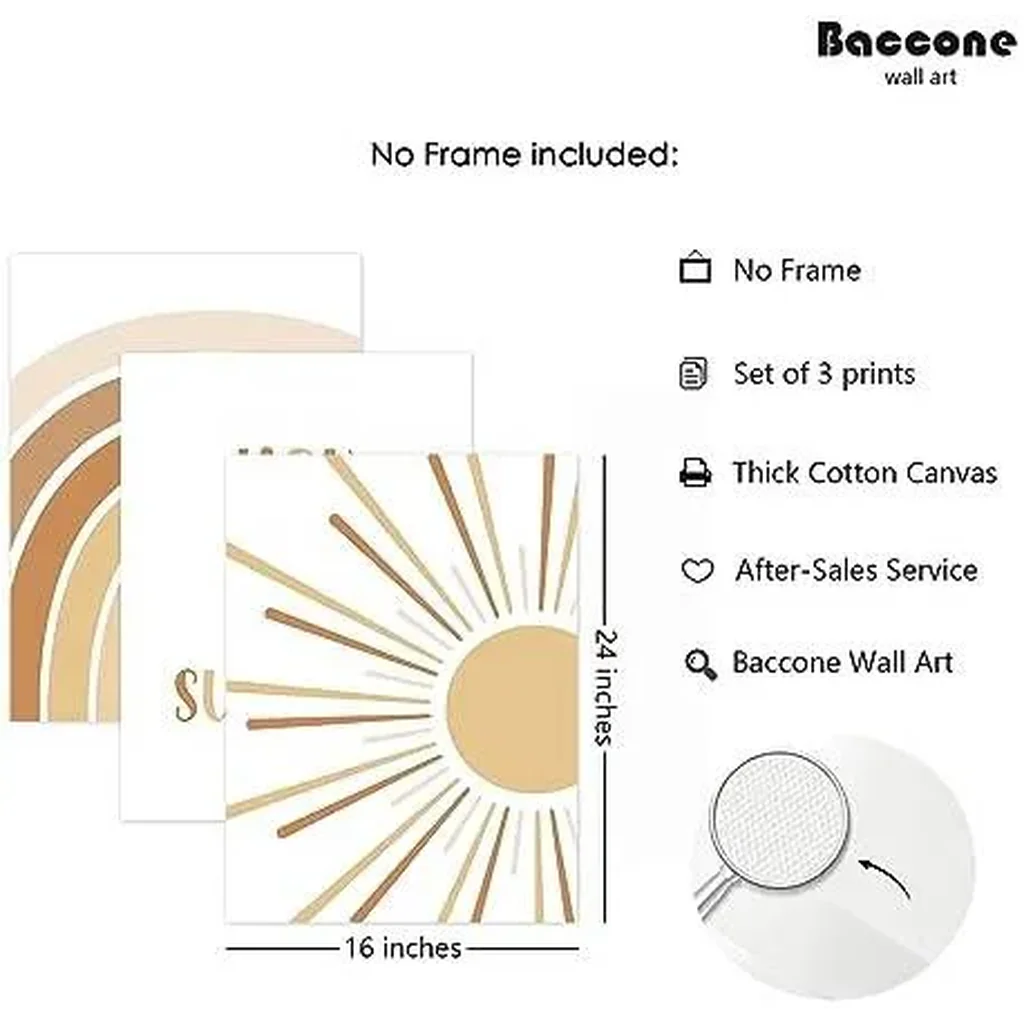 ALAYRA Boho Nursery Wall Art Baby Girl Wall Decor Kids Rainbow Canvas Wall Art You Are My Sunshine Pictures Toddler Sun Prints Nursery Artwork for Room Bedroom Set of 3 16x24 Inch Unframed 01 - Image 2