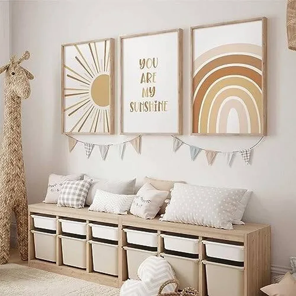 ALAYRA Boho Nursery Wall Art Baby Girl Wall Decor Kids Rainbow Canvas Wall Art You Are My Sunshine Pictures Toddler Sun Prints Nursery Artwork for Room Bedroom Set of 3 16x24 Inch Unframed 01 - Image 3