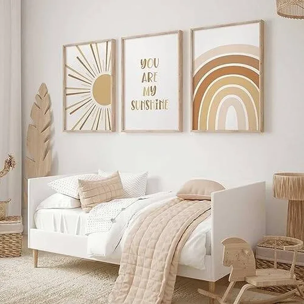 ALAYRA Boho Nursery Wall Art Baby Girl Wall Decor Kids Rainbow Canvas Wall Art You Are My Sunshine Pictures Toddler Sun Prints Nursery Artwork for Room Bedroom Set of 3 16x24 Inch Unframed 01 - Image 4