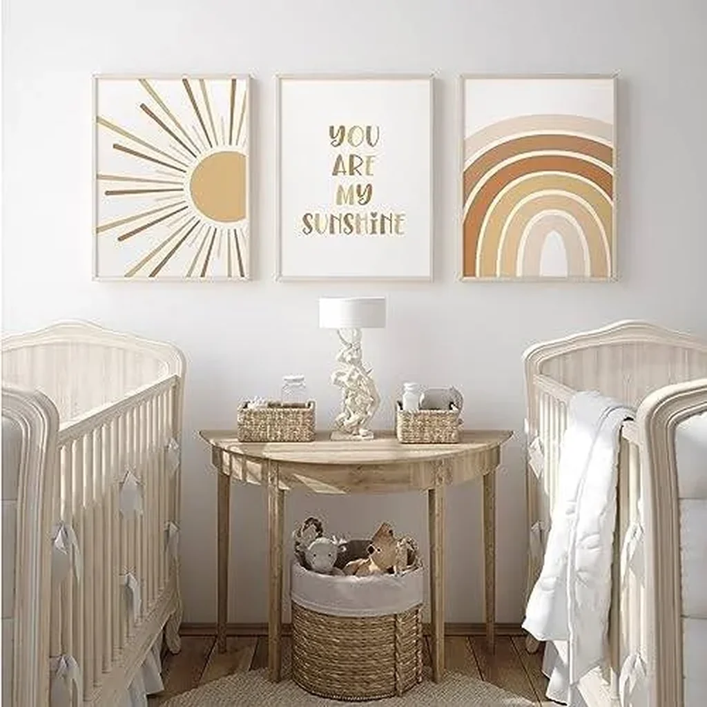 ALAYRA Boho Nursery Wall Art Baby Girl Wall Decor Kids Rainbow Canvas Wall Art You Are My Sunshine Pictures Toddler Sun Prints Nursery Artwork for Room Bedroom Set of 3 16x24 Inch Unframed 01 - Image 5