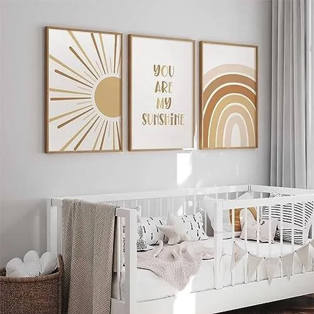 ALAYRA Boho Nursery Wall Art Baby Girl Wall Decor Kids Rainbow Canvas Wall Art You Are My Sunshine Pictures Toddler Sun Prints Nursery Artwork for Room Bedroom Set of 3 16x24 Inch Unframed 01 - Image 6