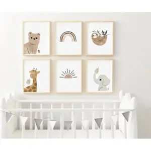 ALAYRA Boho Nursery Wall Art Set of 6 Animal & Rainbow Prints, Neutral Baby Room Decor for Girls & Boys, 8x10 Inch Unframed 01