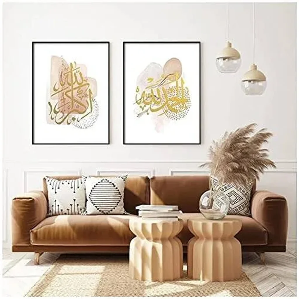 ALAYRA Boho Pink Abstract Islamic Calligraphy Canvas Paintings Poster Print Wall Art Gold Picture Gift Bedroom Home Decor 42X60Cmx3Pcs Unframed 01 - Image 3