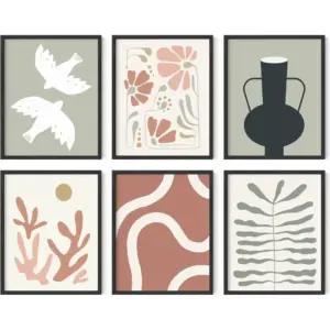 ALAYRA Boho Posters - 6 Piece Art, Nature Wall Prints, Neutral Art, Minimal Art Print, Modern Gallery Wall, Botanical Print, Plants Poster, Boho Posters For Room Aesthetic, (Unframed 8x10) 01